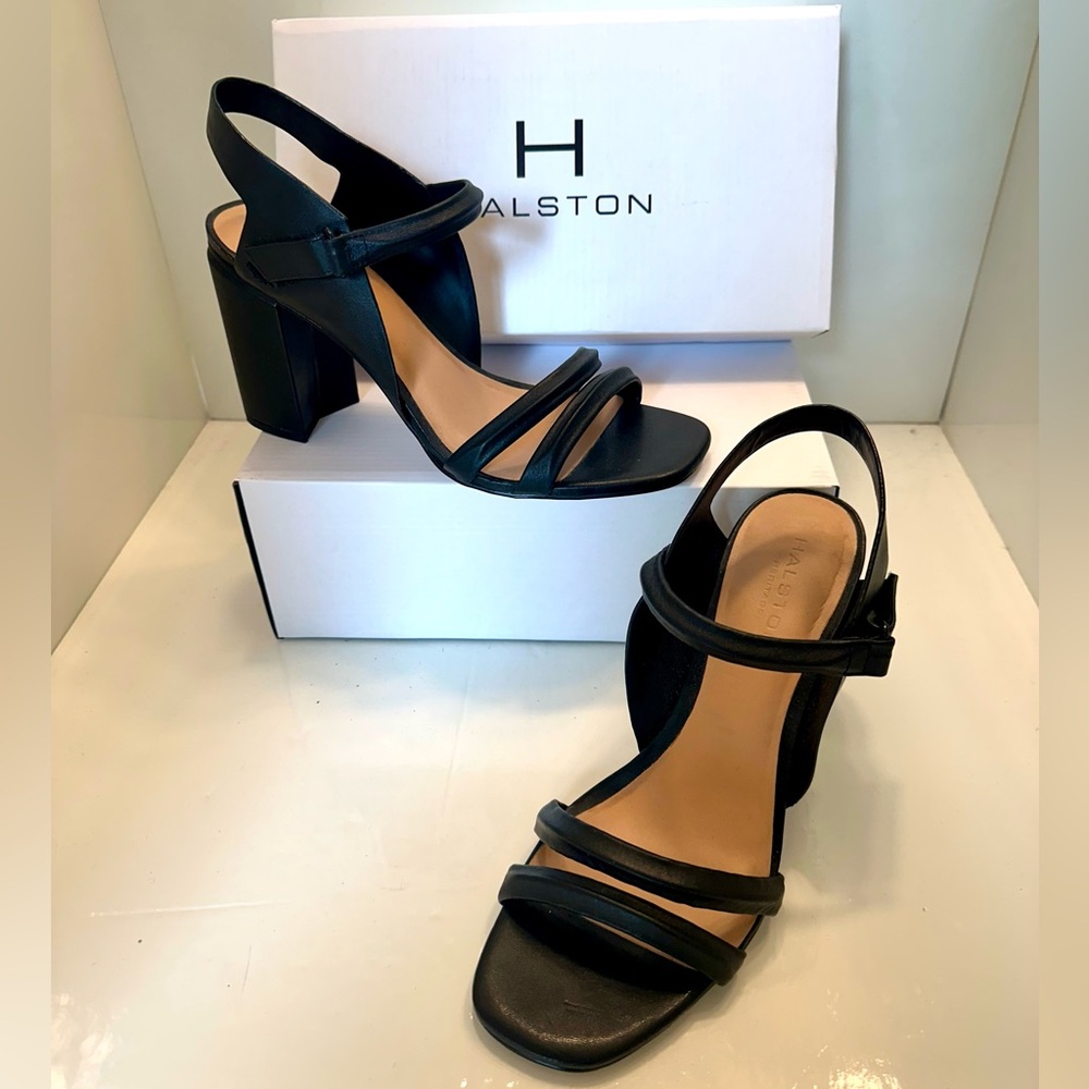 Halston Heritage Black Block Heel Sandals